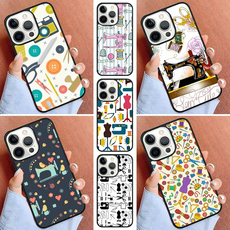 sewing machine tailor elements pattern Phone Case For iPhone 16 15 14 Pro 11 13 12 Mini Max SE 2020 6 7 8 Plus Cover Capa