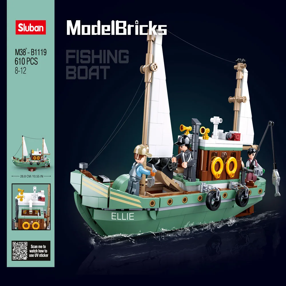 

Sluban Building Block Toys Fishing Boat 610PCS Model Bricks B1119 Sailing Ship Educational Toys Compatbile With Leading Brands