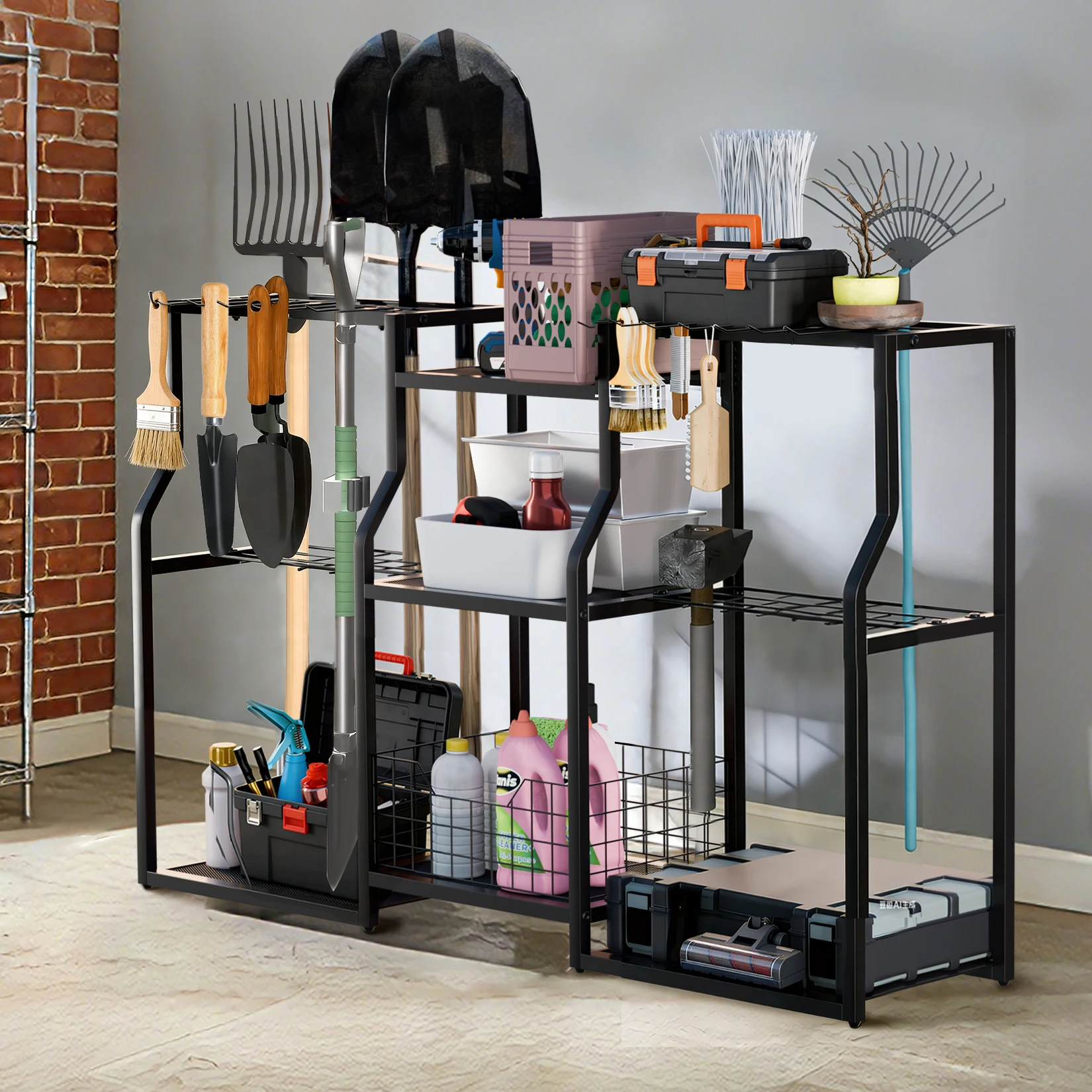 Heavy Duty Garden Tool Organizer Yard Tool Tower Rack Workshop Garage Storage Rack with Slots for Outdoor Shed Tool Rake