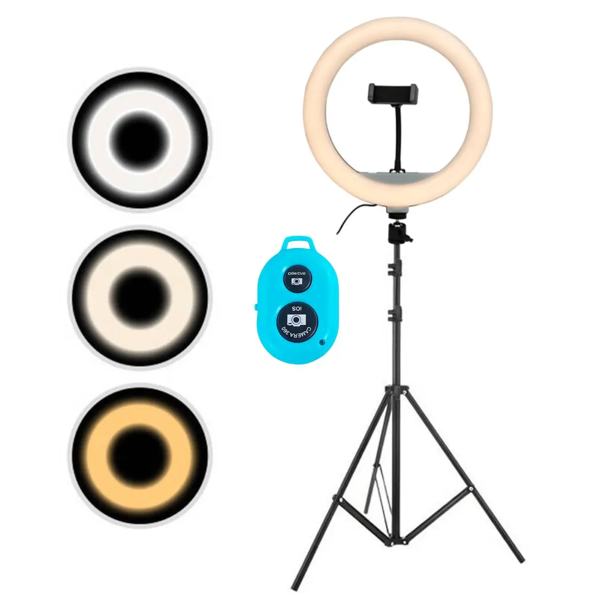 26cm Bicolor LED Ring Light W/Mobile Phone Holder Tripod 1,90m w/Control