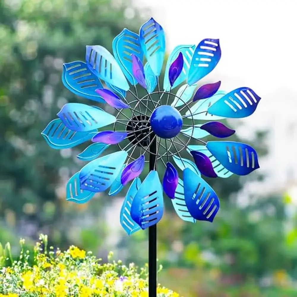 

Large Metal Wind Spinner Garden Sculpture Kinetic Blue Yard Art 84" Bearing Installation Waterproof