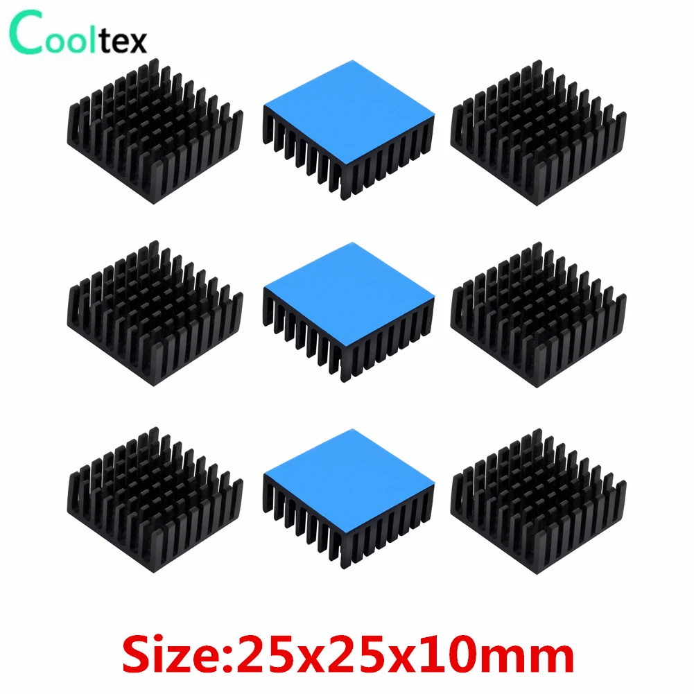 10pcs 25x25x10mm Aluminum Heatsink Radiator Cooling COOLER Heat sink for Electronic Chip IC MOS With Thermal Conductive Tape