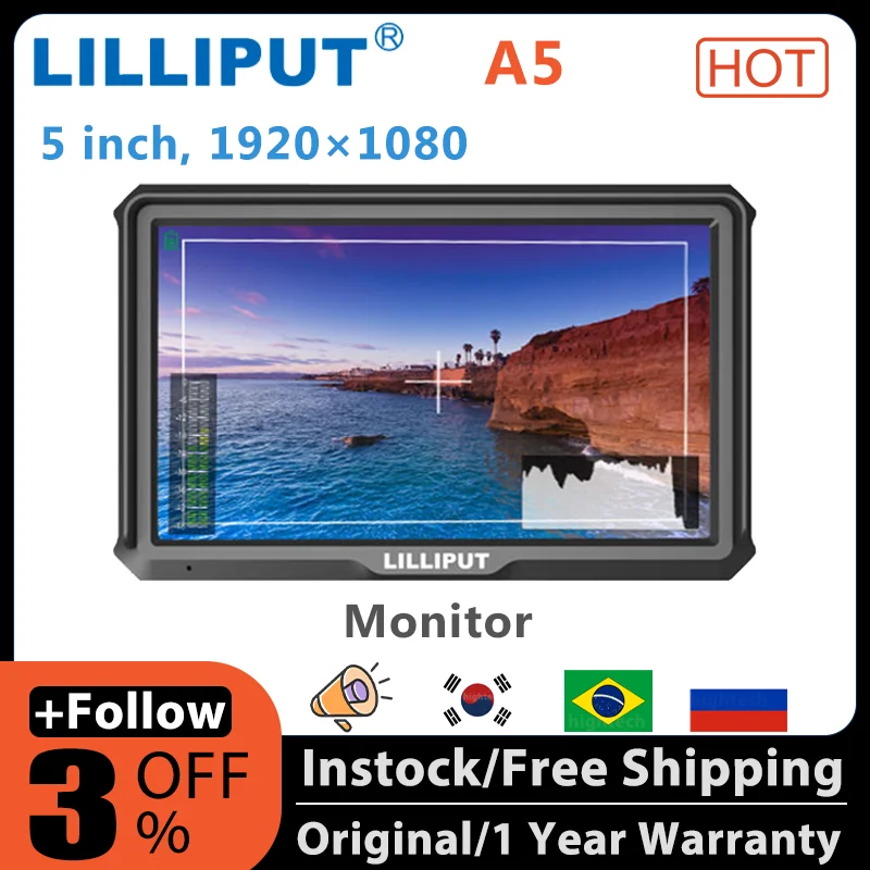 Lilliput A5 Latest 5 Inches 1920x1080 Mini Field IPS Video Monitor DSLR On-Camera monitor 4K HD IN OUT for Gimbals Stabilizer