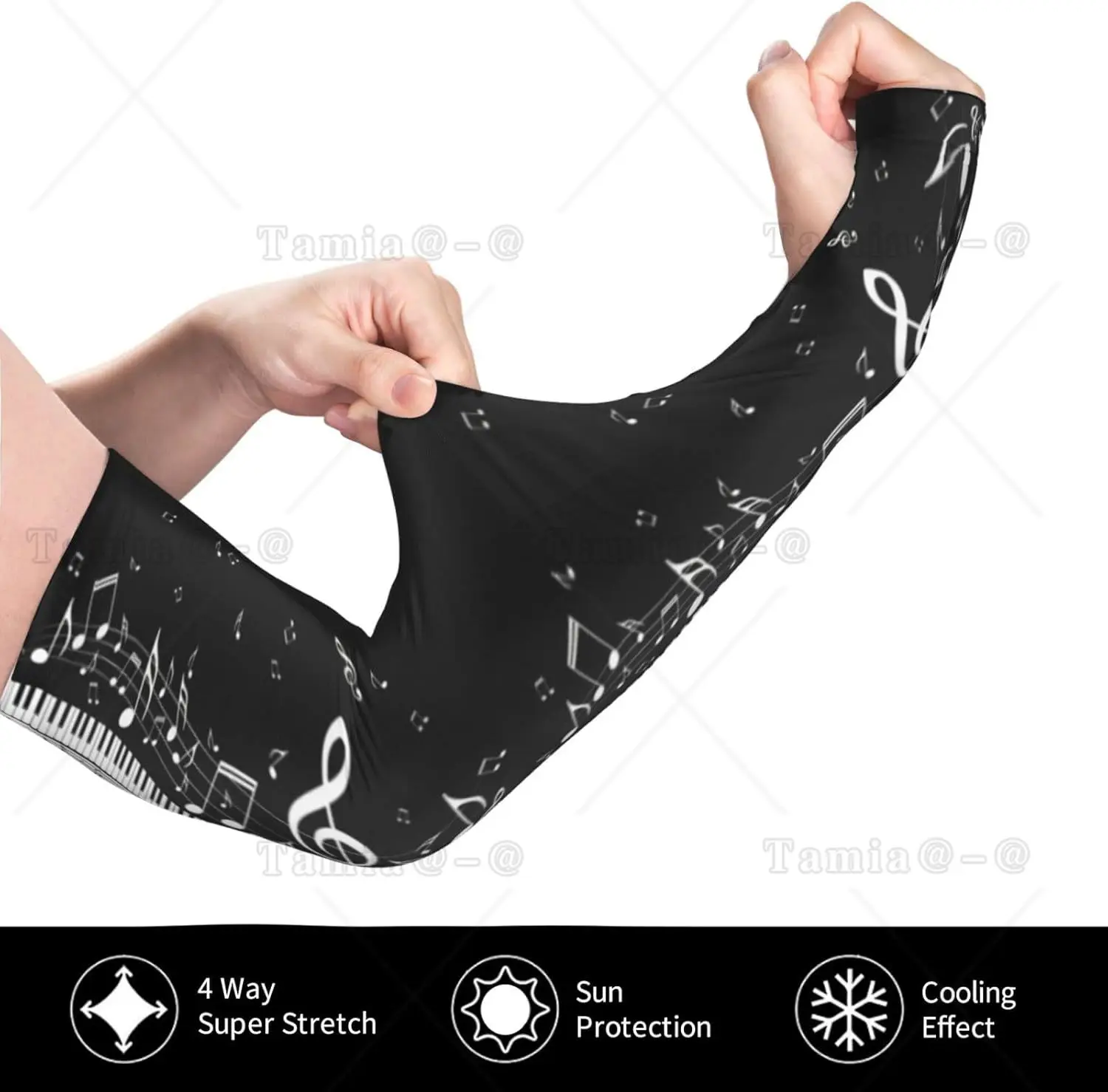 Music Notes Sun Protection Arm Sleeves with Thumb Hole Farmers Gardening Cooling Sports Sleeves for Women Men