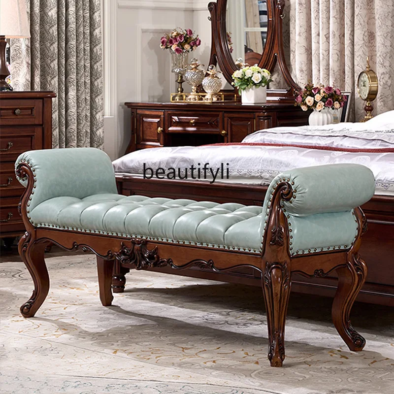 

Mahogany American style bedside stool All solid wood leather bedside bench Bedside bench