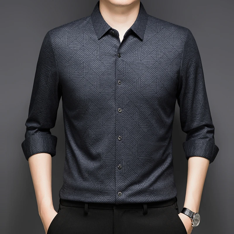 Exquisite Wrinkle-Free Shirts For Men Long Sleeve Seamless Silky Autumn High-Quality Smooth Comfortable Casual Camisas De Hombre