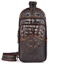 New Top Quality Men Genuine Leather Real Shoulder Messenger Bag First Layer Cowhide Crocodile Style Travel Sling Chest Day Pack