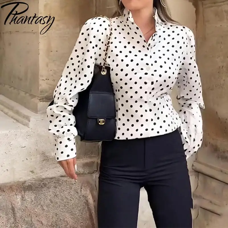 

Phantasy Fashion Black and White Wave Dot Simple Casual French Coat for Women Elegant Casual Style Vintage Clothing 2025