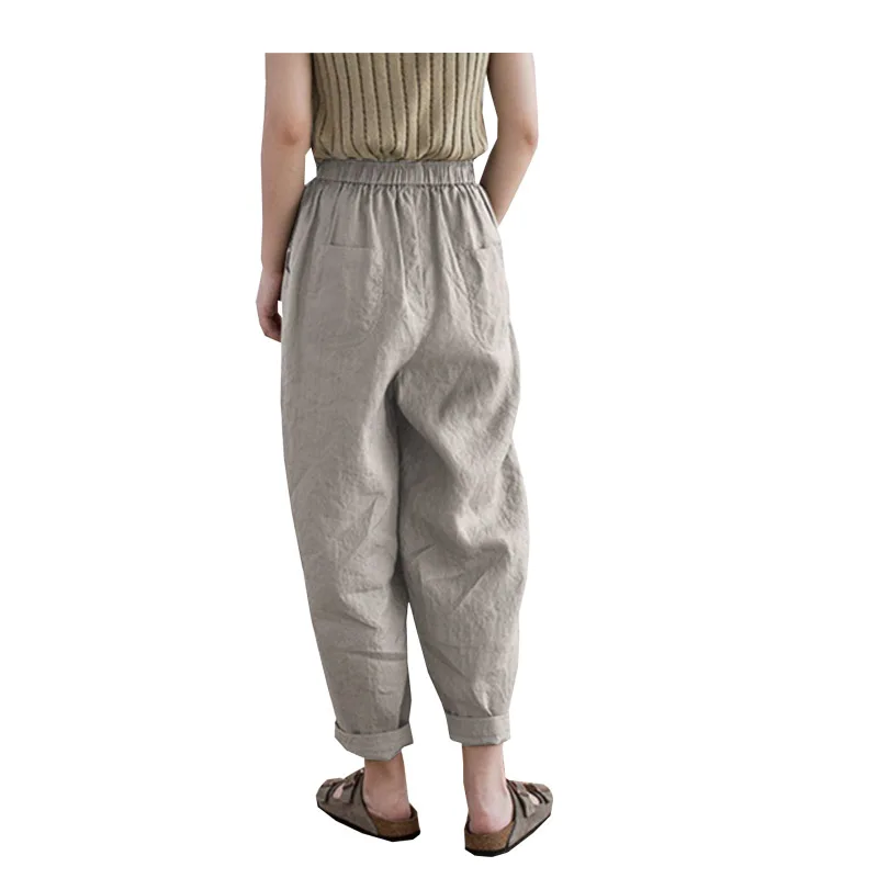 Linen Spring Autumn Lady Trousers Elastic Waist Loose Radish Pants Fat Girl 100KG 5XL Comfortable Breathable Women's Clothing