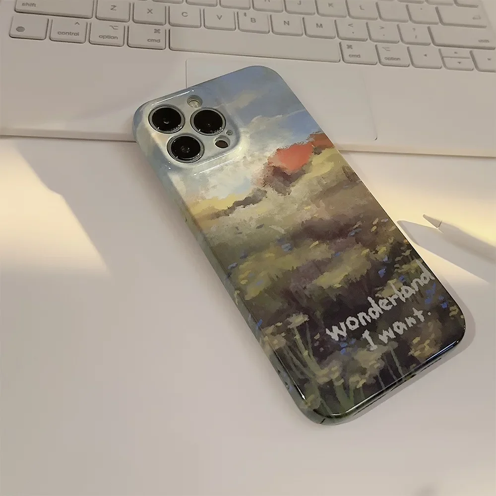 Artistic Oil Painting Landscape Phone Case for iPhone17 16 15 14 12 13 11 Pro ProMax Plus X XR Xsmax Shockproof Phone Cover