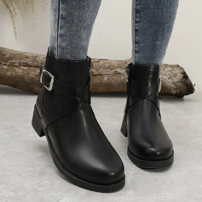 Women's Ankle Boots High Quality Casual Leather Boots Side Zipper Women Short Boot Luxury Black Women Chelsea Boots Botas Mujer