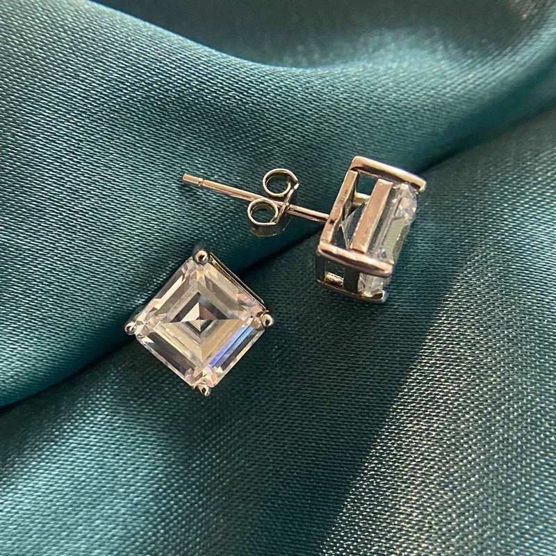 OEVAS Classic 100% Srebro Próby 925, Kolczyki Sztyfty z Diamentami Wysokowęglowymi 7*7MM, Damska Biżuteria Hurtowa — zdjęcie 6
