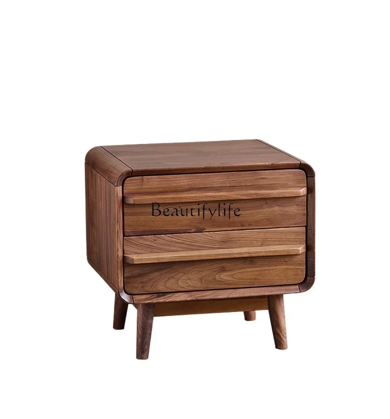 

North American black walnut all-solid wood bedside table New Chinese storage with pumping locker