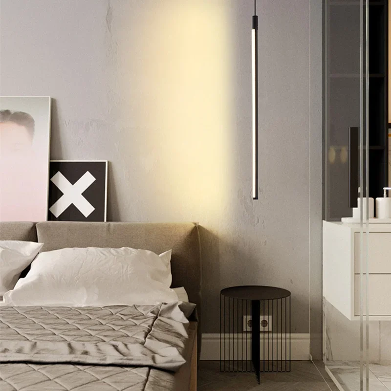 Lampada da terra moderna a sospensione da parete a lunga linea telecomando camera da letto studio minimalista soggiorno Decor luci a LED infissi in