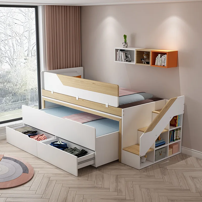 Half-height bed upper and lower learning integrated bed small apartment with trailer desk space-saving multi-functional