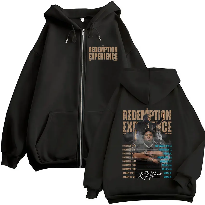 Rapper Rod Wave The Redemption Experience Tour: Moletons com Zíper Unissex Casuais Hip Hop Streetwear