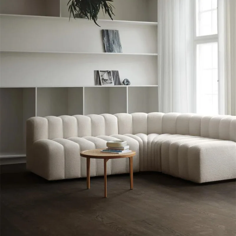 Nordic Modern Modular Fabric Living Room Sofa Italian Simple Light Luxury Piano Keys Creative Lamb Fleece Sofa Combination