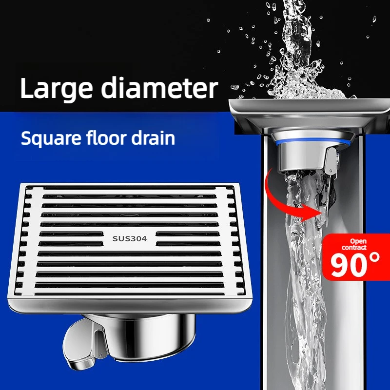 Odor-resistant Floor Drain, Sus304 Stainless Steel, Thickened Square Polished Finish, High Flow Rate For Bathroom Shower, Fits D