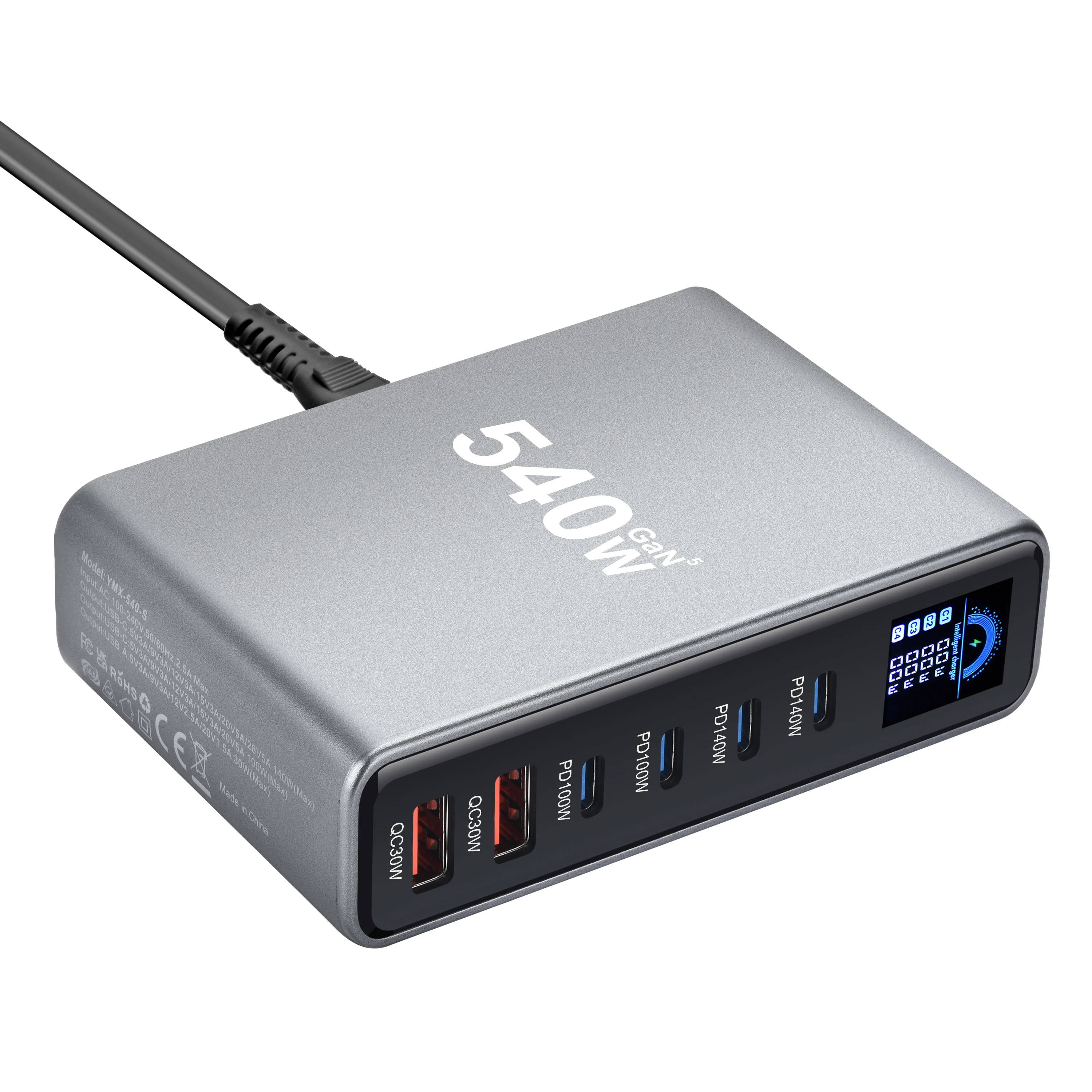 540W Multi-Port GaN Desktop-Ladegerät mit LCD-Bildschirm | 140W PD3.1 Schnellladegerät für MacBook, iPhone 16 17, Samsung, Laptop, Tablet – Detail 2