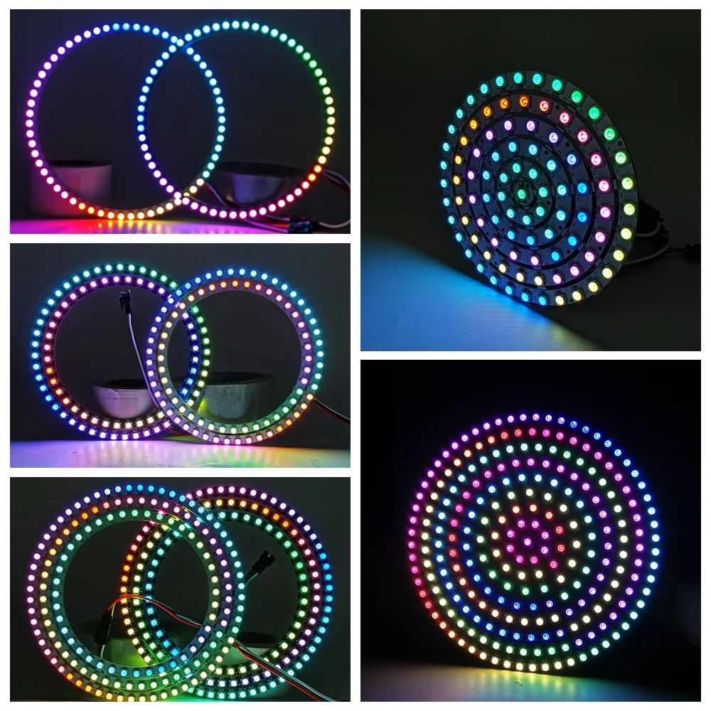 Anel LED Individul Endereçável IC Endereçável BuiIt-in 5050 RGB, Módulo Redondo DIY, PCB Branco e Preto, DC5V, WS2812B, 3Pin, 8 a 241 Pixels