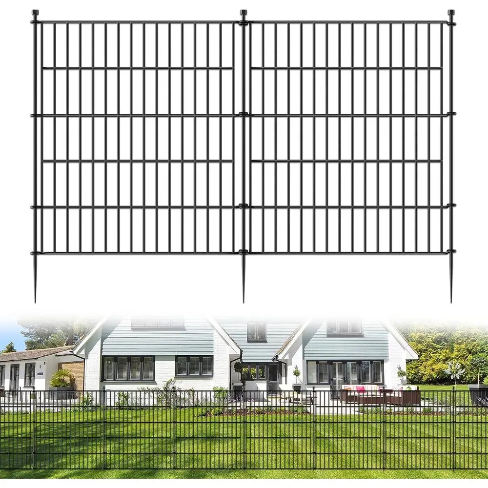 

10 декоративных панелей для ограждения сада или двора без копания, 32 дюйма (высота) x 23,6 дюйма (длина), металлическая проволочная панель для защиты от животных, устойчивая к ржавчине