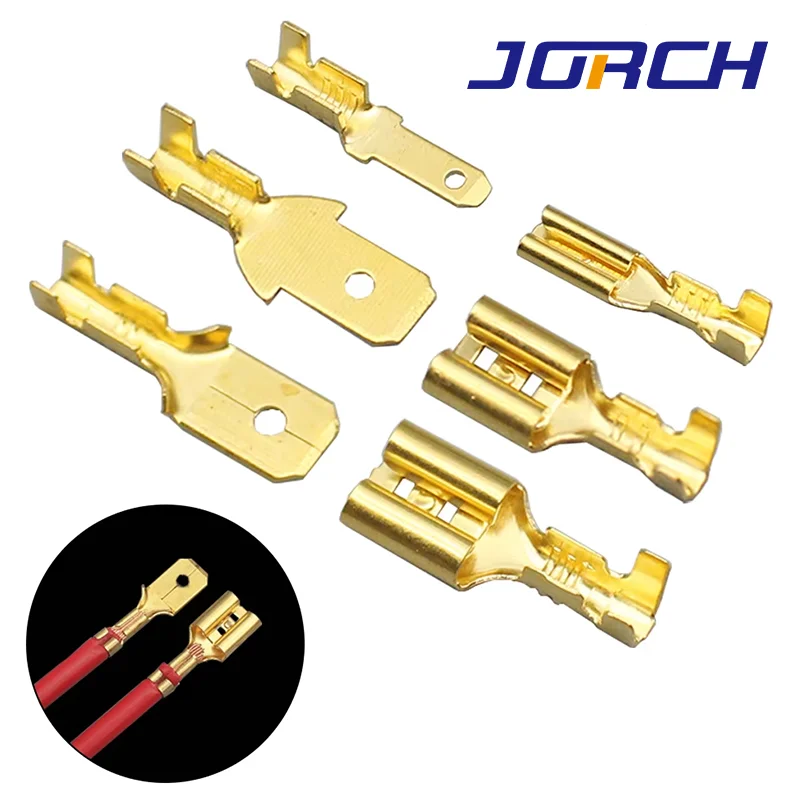 50 sztuk 2.8mm 4.8mm 6.3mm wtyczka sprężynowa kobieta mężczyzna Spade zimne zaciskane zaciski złącze głośnik samochodowy zestaw złączy przewodów elektrycznych