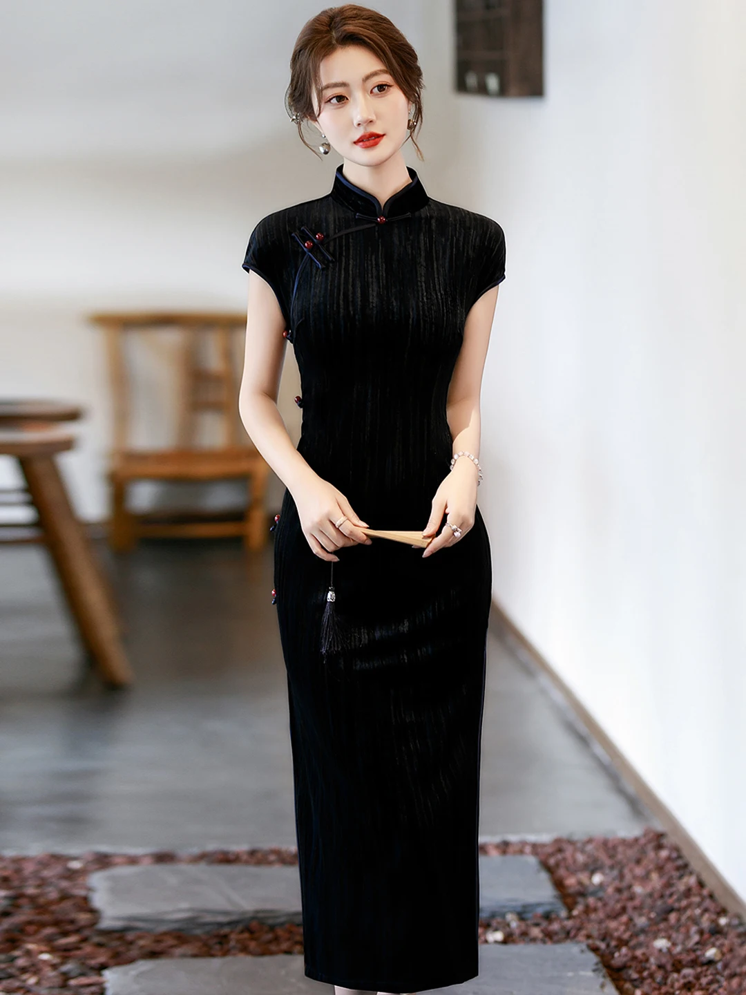 

Bla Velvet ort Sve Long Qipao Dr Young Sle Daily Wear Autumn New Chinese National Trend Slimming Effect for Mom