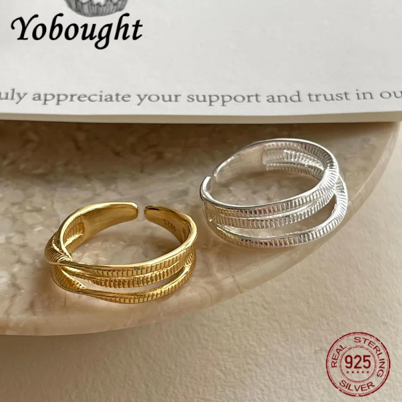 

Korean Version S925 Pure Silver Minimalist Design Personalized Three Line Ring Women's Gift