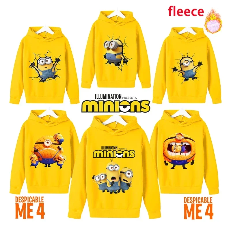 

Despicable Mes Minionss Children's Thicken Hoodie Sweatshirt Movie Cartoon Kids Fleece Warm Long Sleeve Hooded Clothes Pullovers