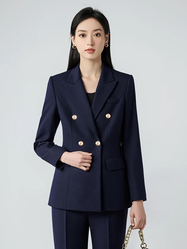 Elegant Double-Breasted Women's Suit Set Professional Commute Fashion Simple Dry Personality Autumn Workwear Polyester Fiber