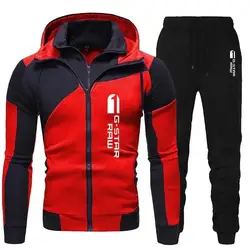 Fall Winter Men's Zipper 2-piece Hoodies Sweatpants Patchwork Sports Pullover Casual Pants Fashion