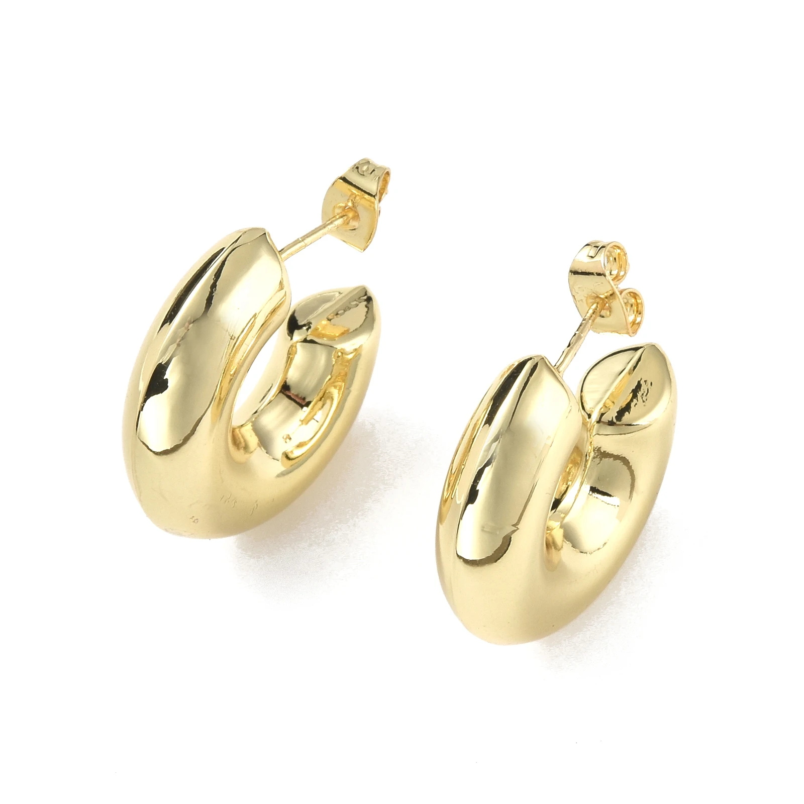 

2 Pair Brass Thick Ring Stud Earrings C Shape Half Hoop Earrings for Women Fashion Ear Jewelry Gift 25.5x25x7.5mm Pin 0.9mm