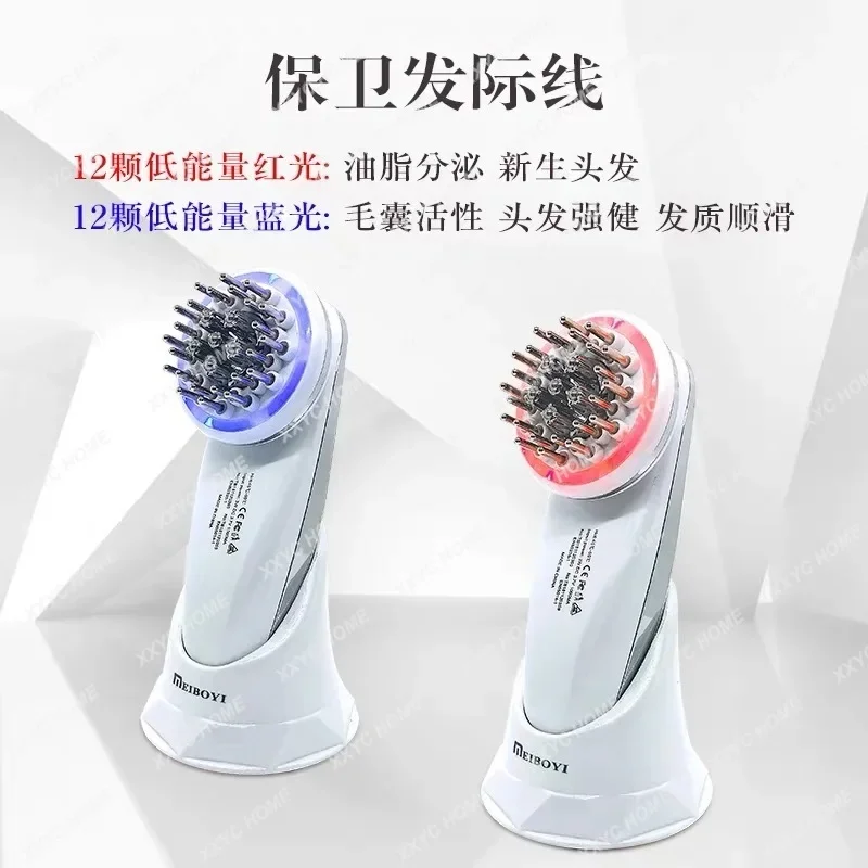 Scalp electric medicine applicator micro-current red and blue light hair comb, head massage meridian device