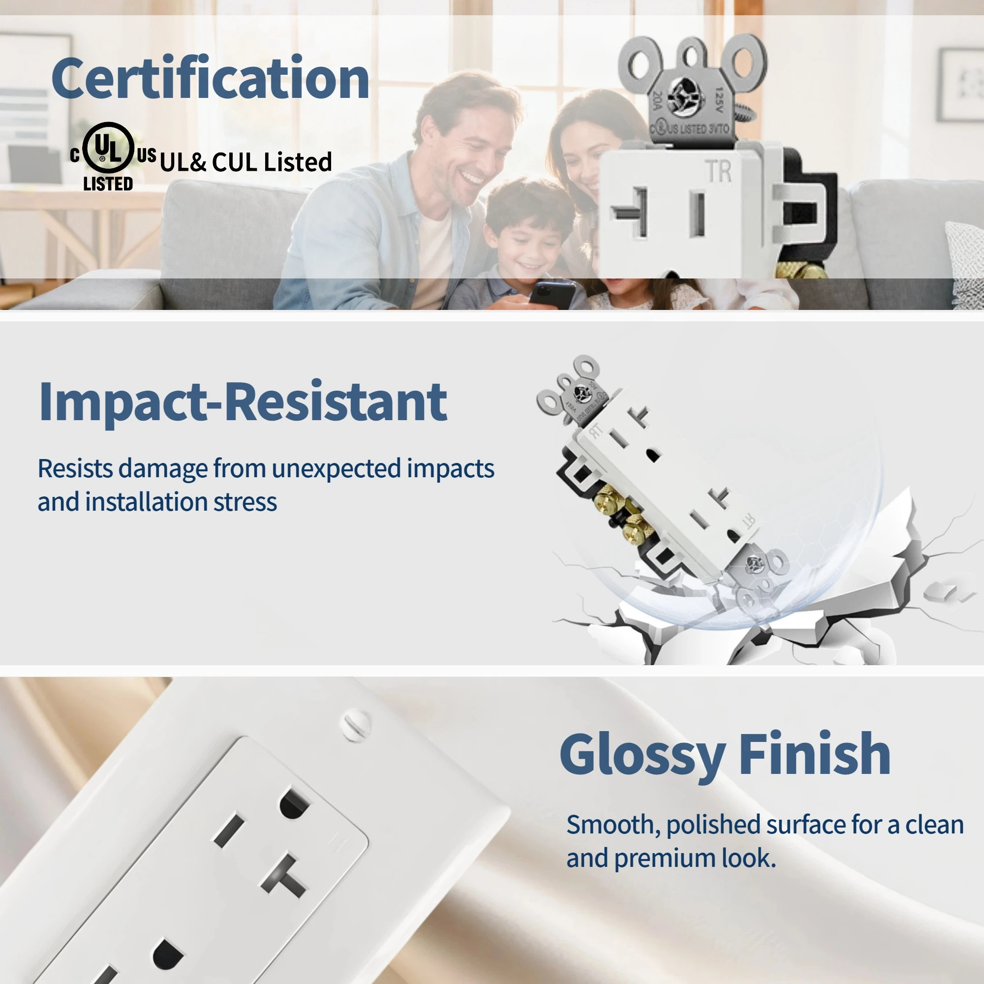 10-Pack 20 Amp TR Decorator Receptacle Outlet without Wall Plate Standard Electrical Wall  for Home and Office imper-Resistant
