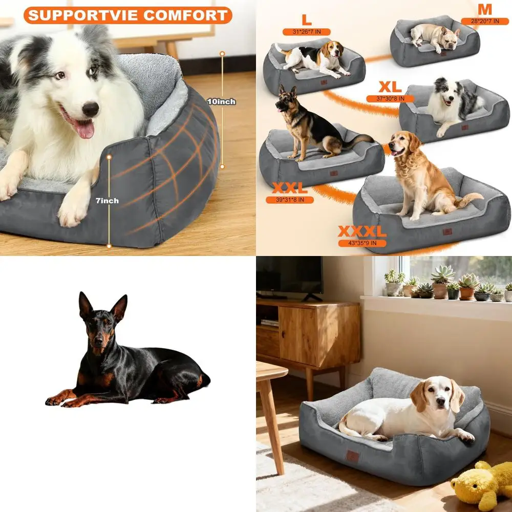 

Большая кровать для собак, диван-диван с высокой спинкой и нескользящим основанием, 39x31x9, серый