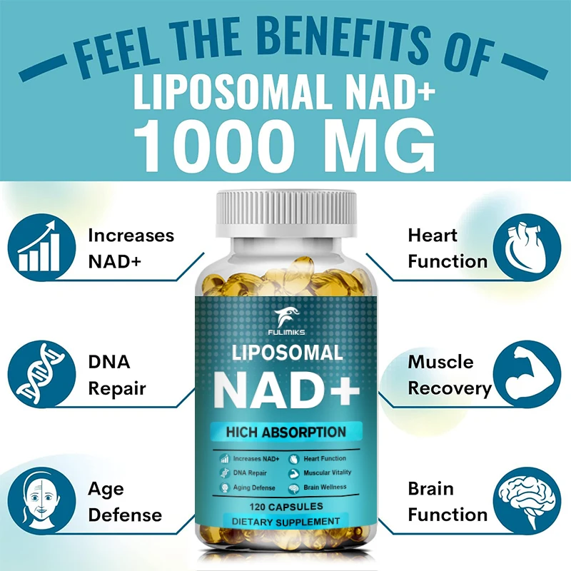 Liposomal Pure NAD + добавка 1000 мг, высочайшая поглощающая энергия и восстановление ДНК, 120 капсул