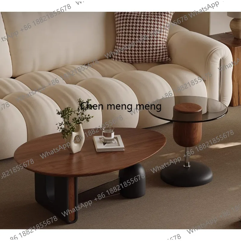 Medieval oval walnut coffee table light luxury high-end creative living room coffee table combination