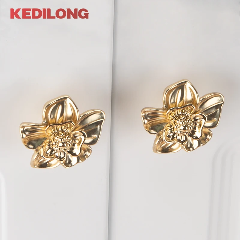 KEDLO moderner minimalistischer blumenförmiger Zinklegierungsgriff für Küchenschränke, goldener Knopf, Schubladengriff in antikem Messing. – Detail 18