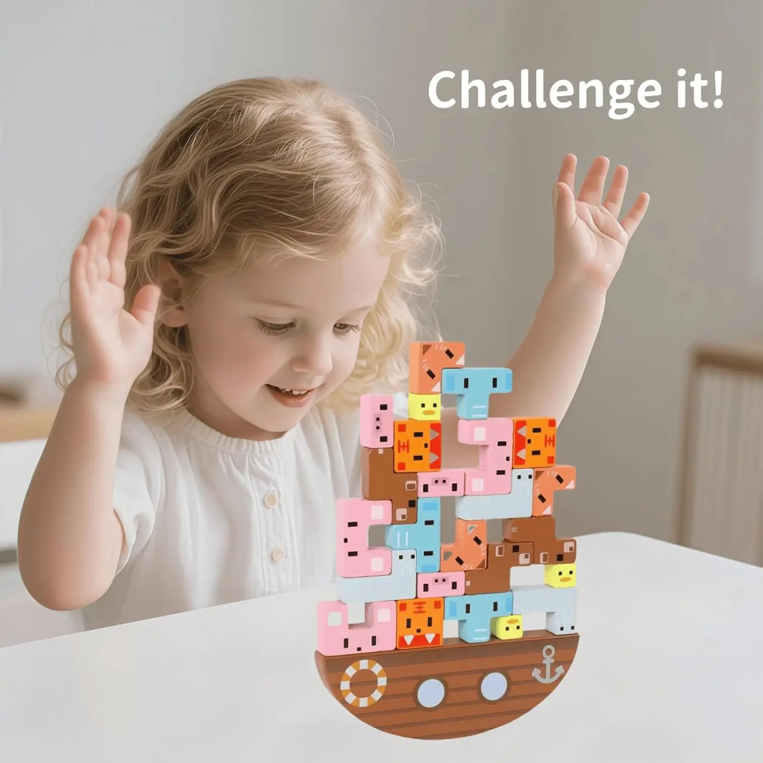 Giocattoli Montessori per ragazzi e ragazze di 3 4 5 anni, giocattoli per bambini di età 3-6, confezione da 25 giochi di equilibrio animale in legno, blocchi di smistamento e impilamento