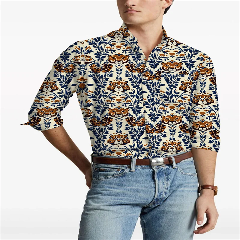 

The latest high-quality men's tiger fashion long sleeved shirt is made of soft materials for a casual men's top