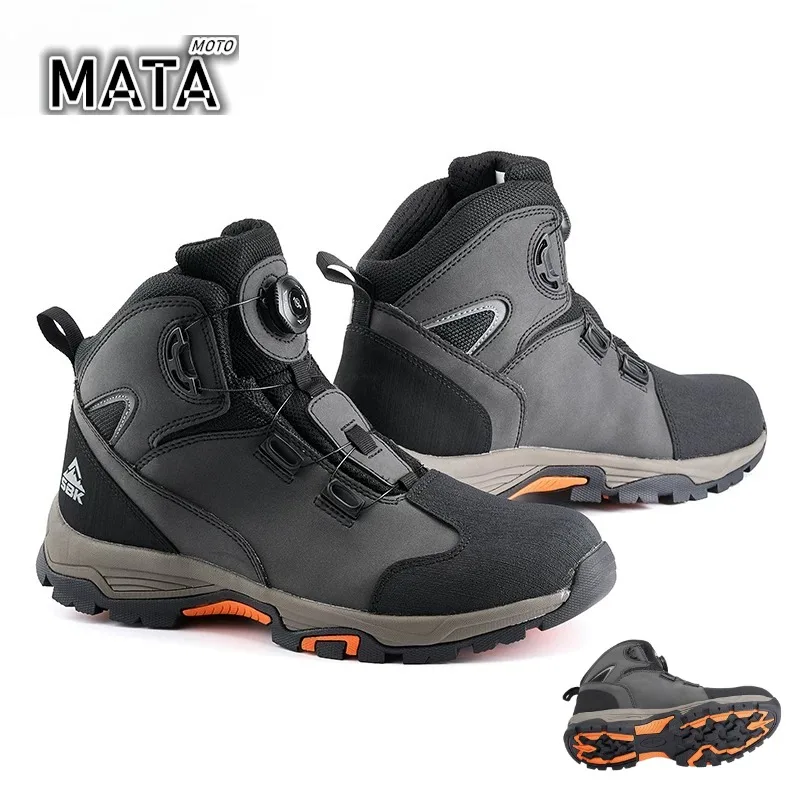 Waterproof Motorcycle Boots Cowhide Motocross Boots Fall Prevention Biker Shoes Rotating Buckle Racing Riding Motorbike Shoes