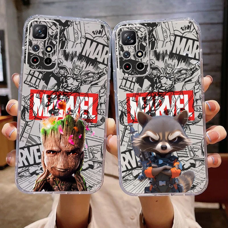 Groot Rocket Raccoon Phone Case For Xiaomi Redmi 13C 5G 12 12C 10X 5G 10C 10 9 9A 9C 9AT 8 8A Liquid Silicone Cover