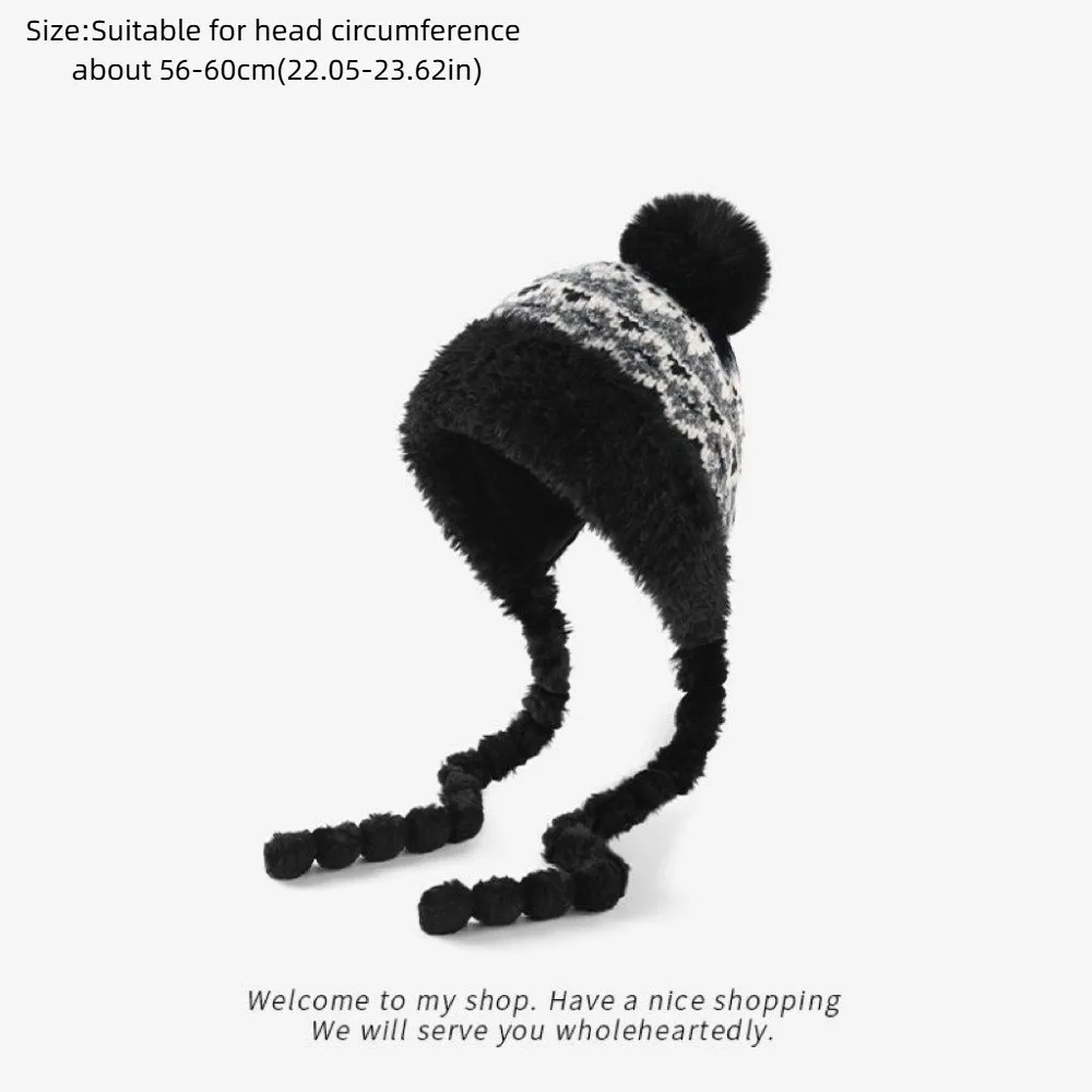 New Warm Warm Ear Protection Hat Cute Thick Bear Ears Hat Pompom Fluffy Ethnic Style Bucket Hat for Women