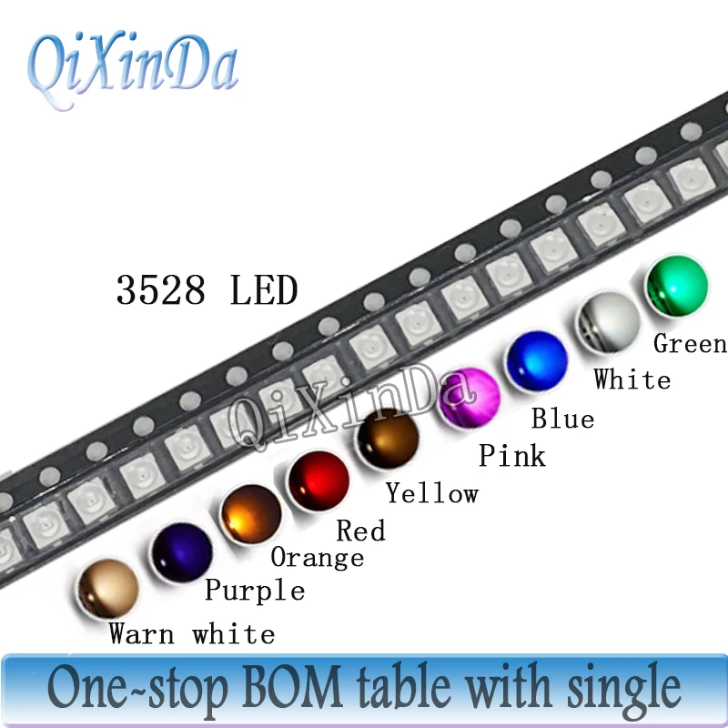 100pcs 1210 3528 SMD LED White Red Blue Yellow Green Orange Warm White Pink Purple  Light Emitting Diode