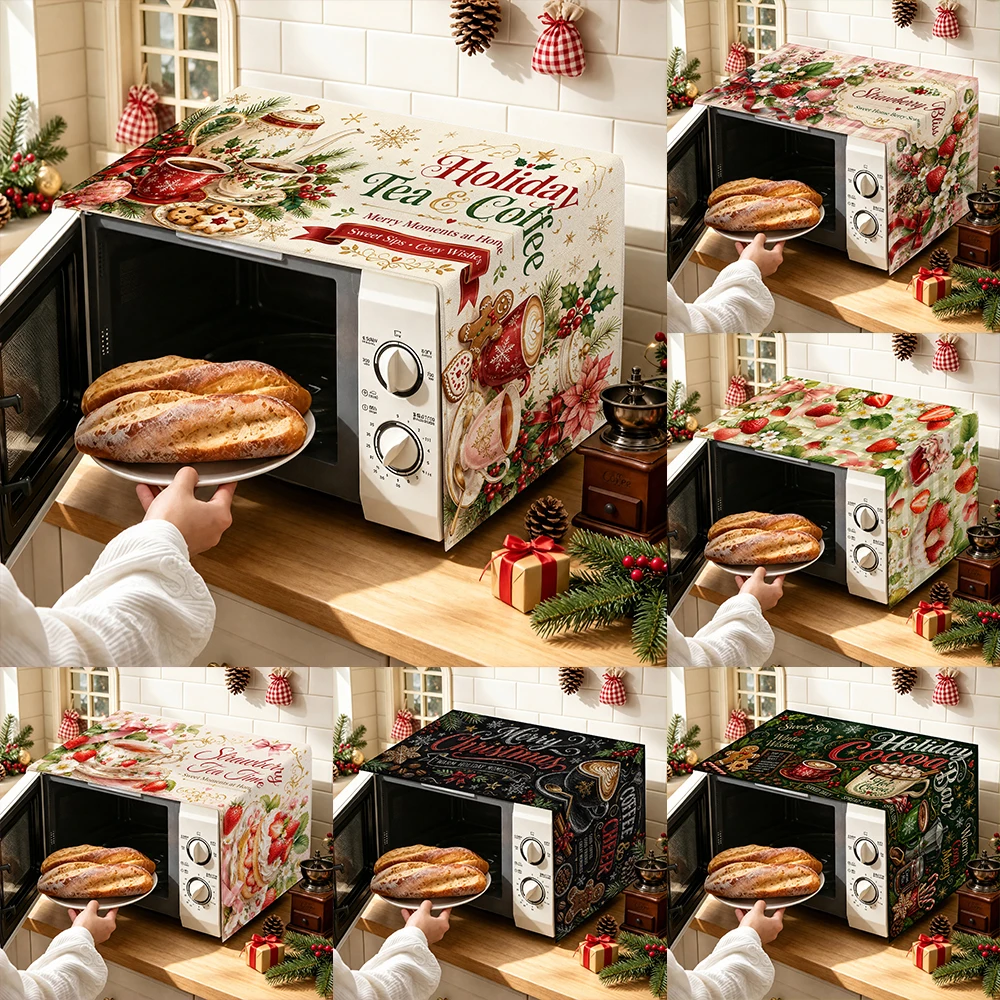1pc Microwave Oven Dust Cover, Holiday Tea & Coffee Themed Kitchen Appliance Protector