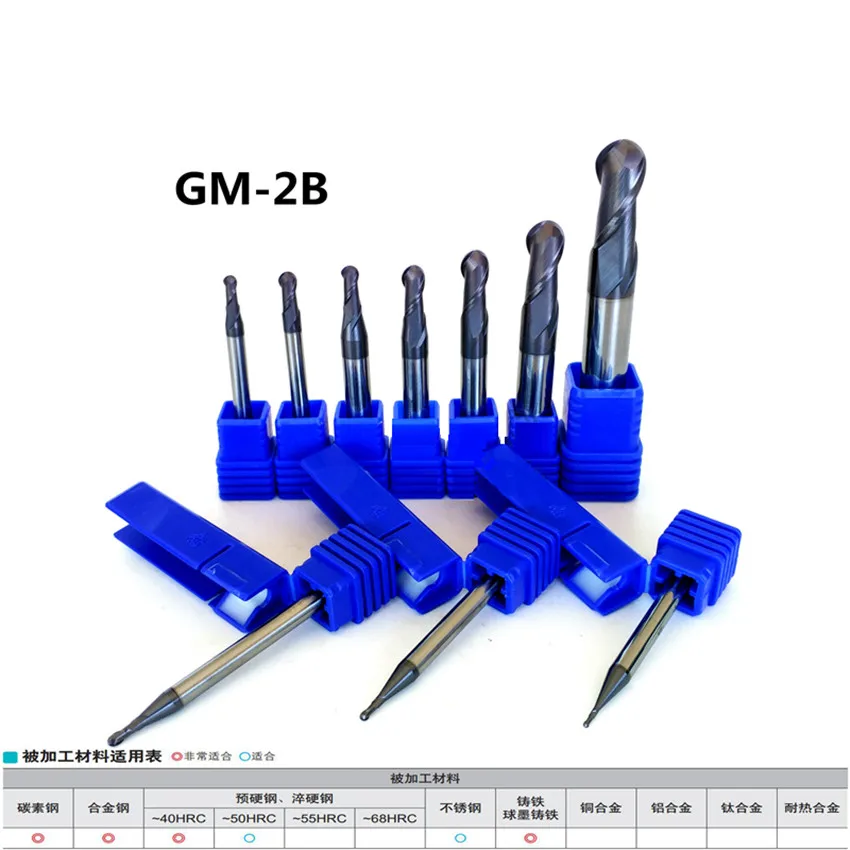 ZCC.CT GM-2B-R0.5/GM-2B-R0.75/GM-2B-R1.0/GM-2B-R1.25/GM-2B-R1.5/GM-2B-R1.75/GM-2B-R2.0 Two flutes Ball End Mill 1pcs/box