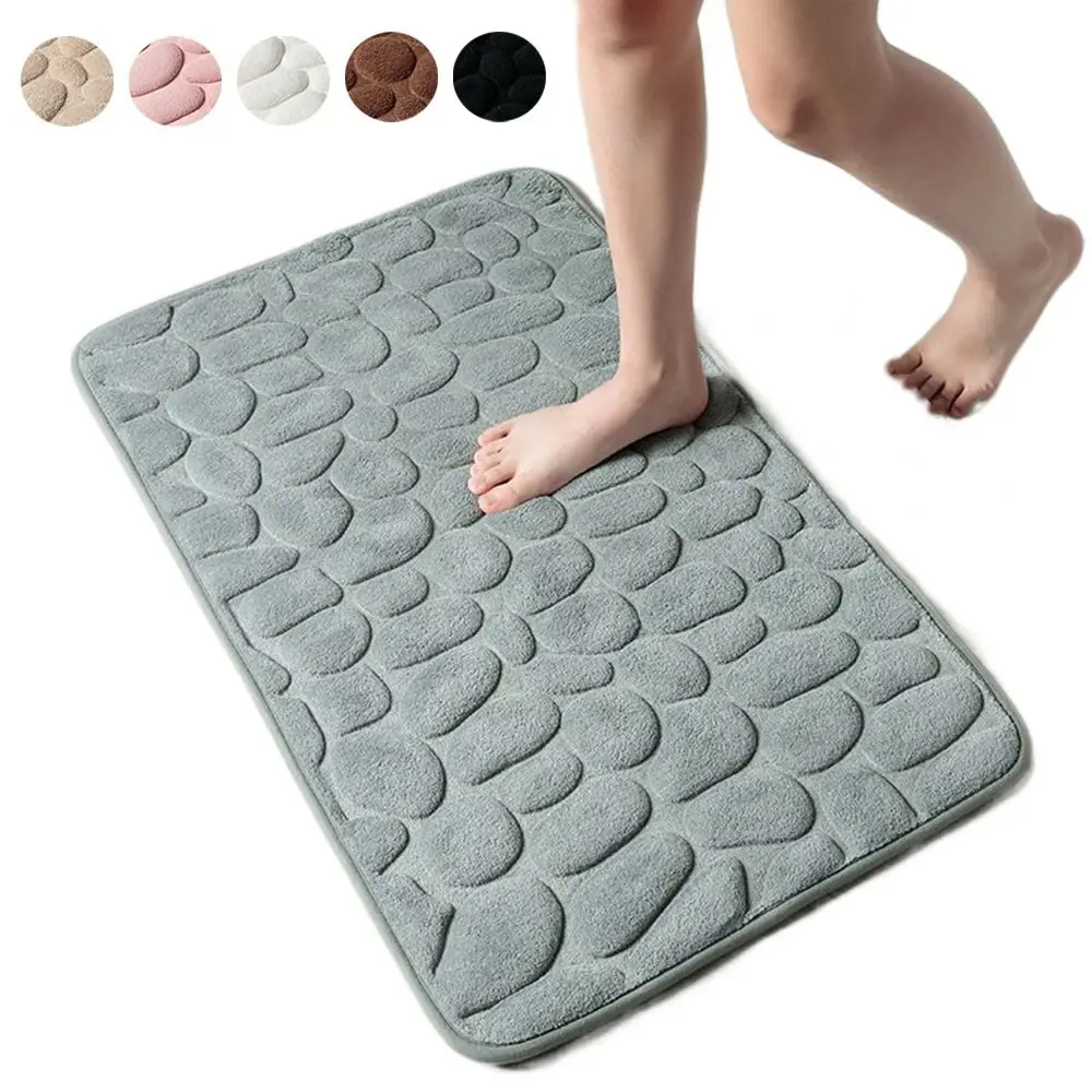 

Practical Water Absorption Bath Mat Washable Non-slip Cobblestone Embossed Household Bathtub Bathroom