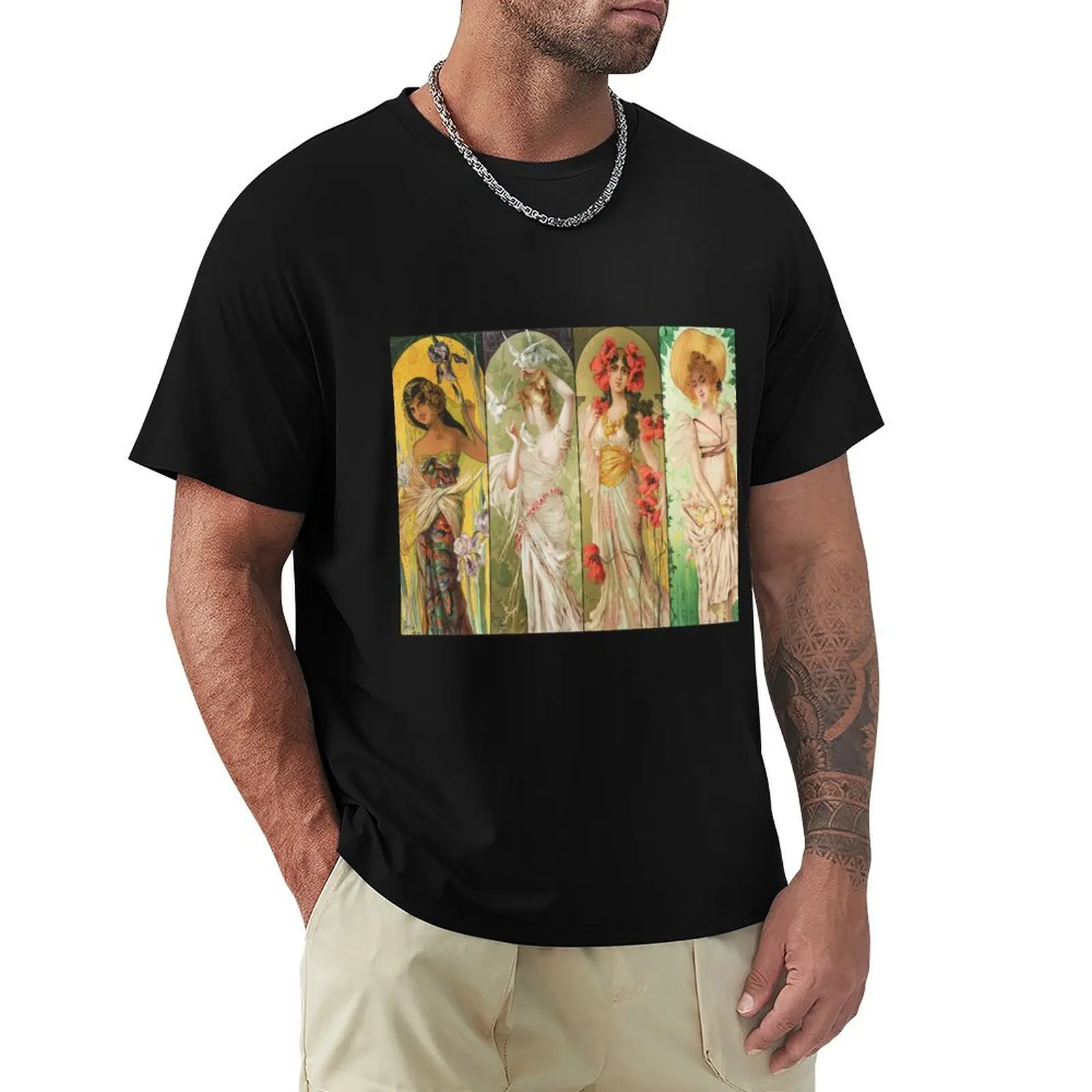 alfons mucha digital painting for sale T-Shirt Vintage Style Printed Top