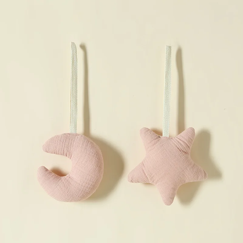 

100% Cotton Gauze Baby Stroller Rattle Pendant-Star&Moon Wind Chime Bed Bell,Soft Skin-Friendly,Soothing Sleep Toy for Stroller