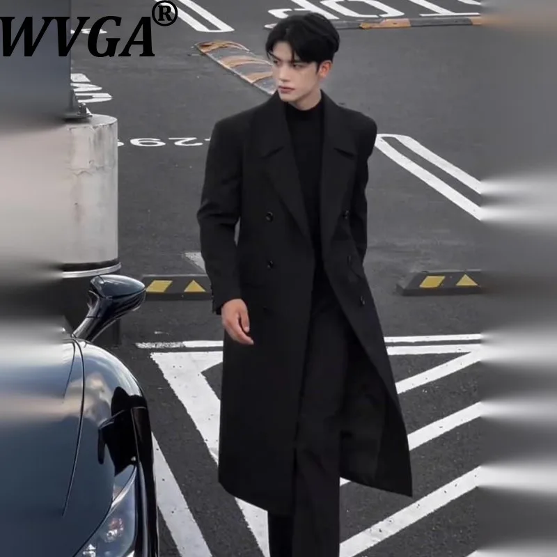 

WVGA осень-зима новый мужской костюм-тренчи нишевые шикарные повседневные шерстяные куртки выше колена с длинной подкладкой на плечах Ins W13077